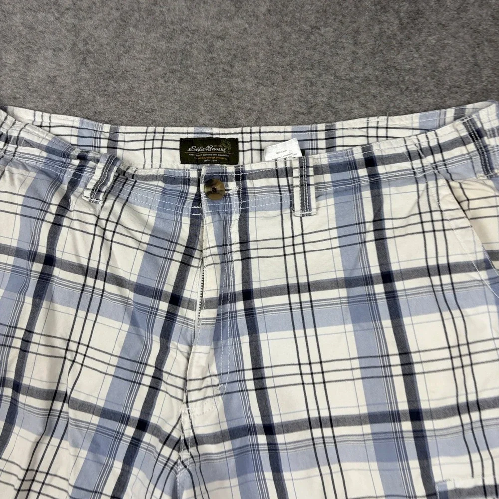 Eddie Bauer Cargo Shorts Mens 40 Blue White Plaid Cotton Outdoor Hiking‎ Utility